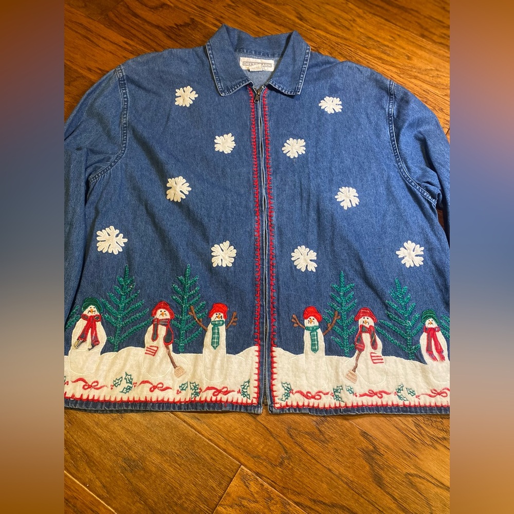 Dress Barn‎ Blue Denim Jacket with Snowman Embroidery - Picture 2 of 6